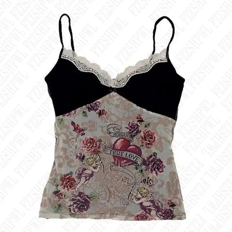 2000S Flower Y2k Tank Top Aesthetics Graphic Print Retro Goth Fashion Vest Streetwear Sexy Punk Sleeveless Top Hip Hop Crop top